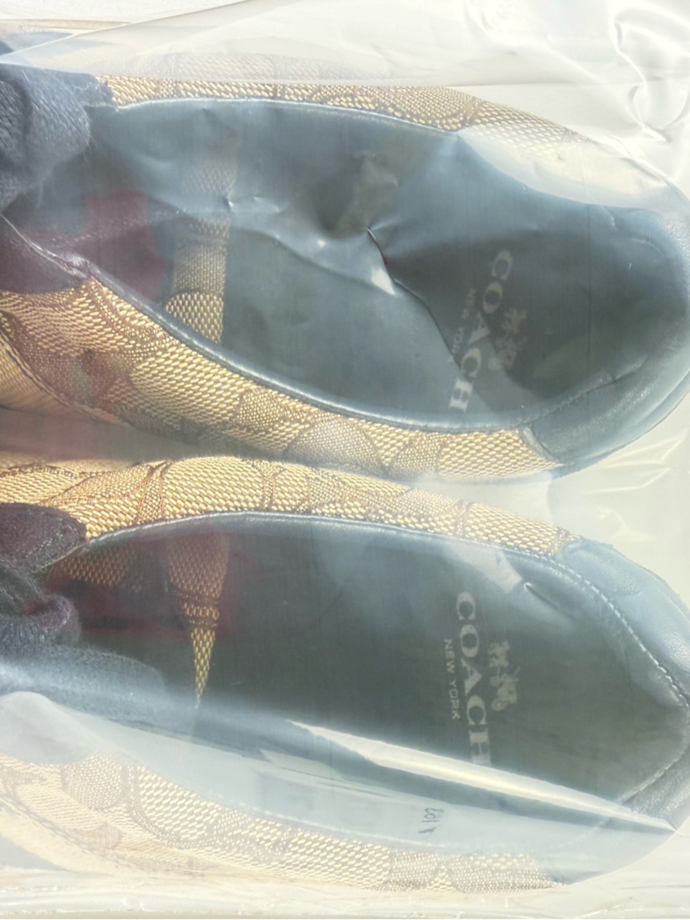 Coach Signature Sneakers Brown Canvas Navy Suede Lace Up Flats - Picture 9 of 10